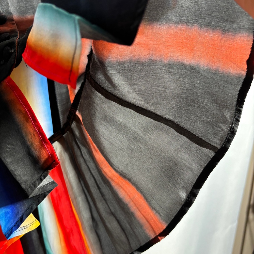 Katharine Kidd Rainbow Ombre Silk Peplum Top V Neck Puff Sleeve Colorful Crop S - Picture 6 of 8